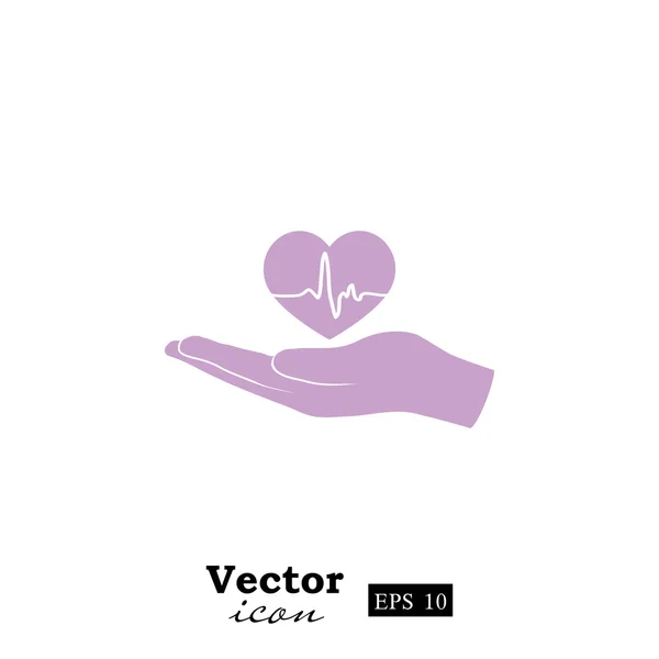 Hand holding heart with pulse icon — Stock Vector