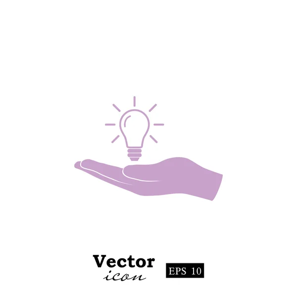 Mão segurando ícone lâmpada — Vetor de Stock