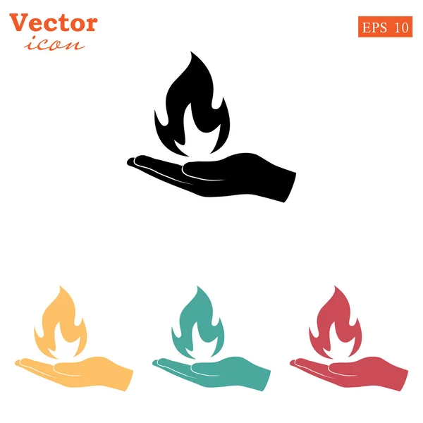 Icono de mano sosteniendo fuego — Vector de stock