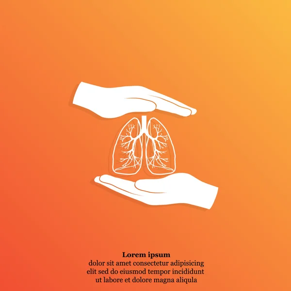 Manos sosteniendo los pulmones humanos icono — Vector de stock