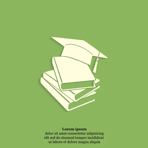 Sombrero de graduación y libros icono — Vector de stock