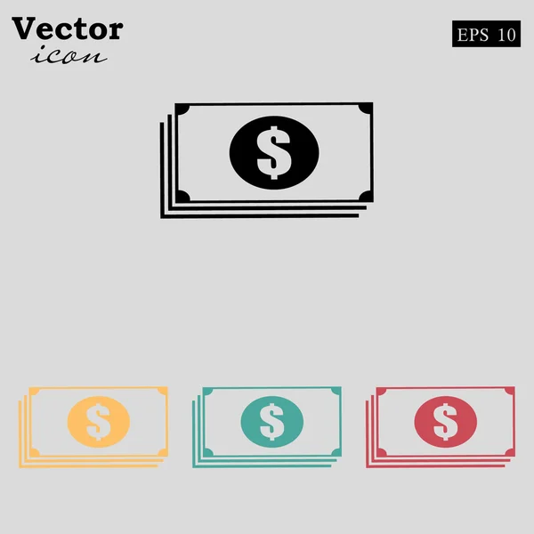 Dólar billetes icono de dinero — Vector de stock