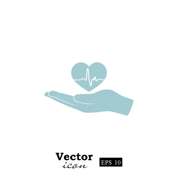 Hand holding heart with pulse icon — Stock Vector