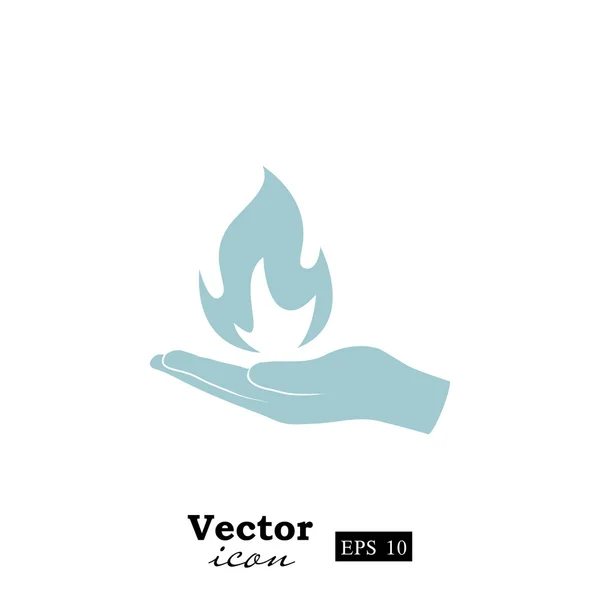 Mão segurando ícone de fogo — Vetor de Stock