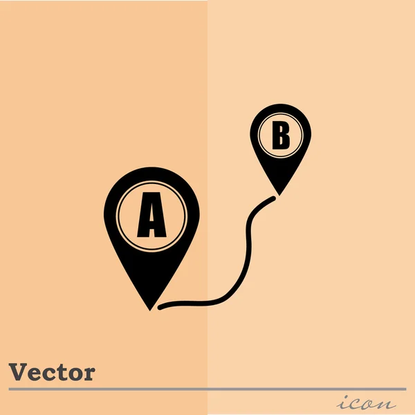 Ruta en el icono de mapa — Vector de stock