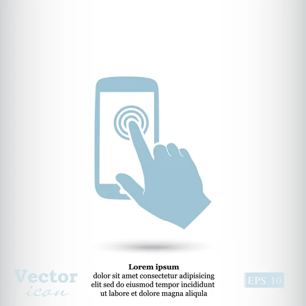 Рука на сенсорном экране иконка смартфона — стоковый вектор