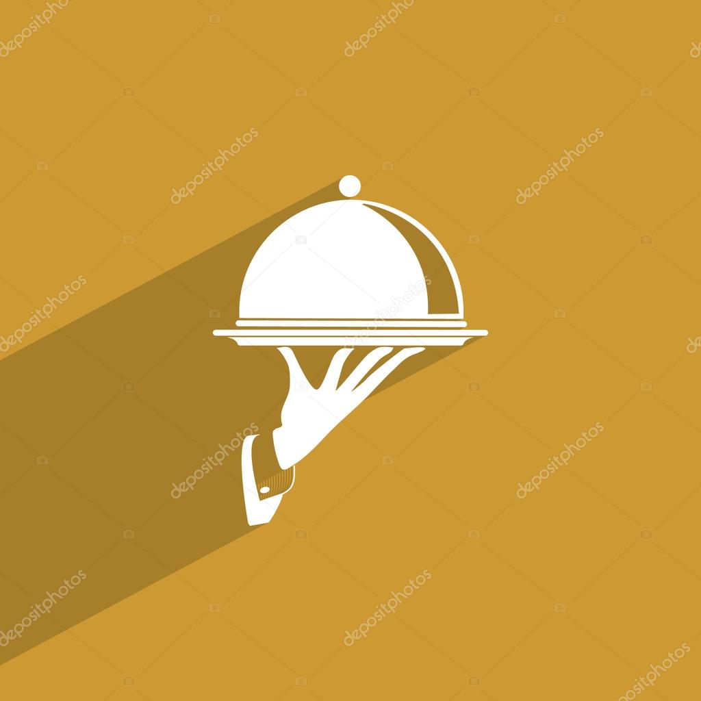 Waiter hand holding tray icon. vector illustration