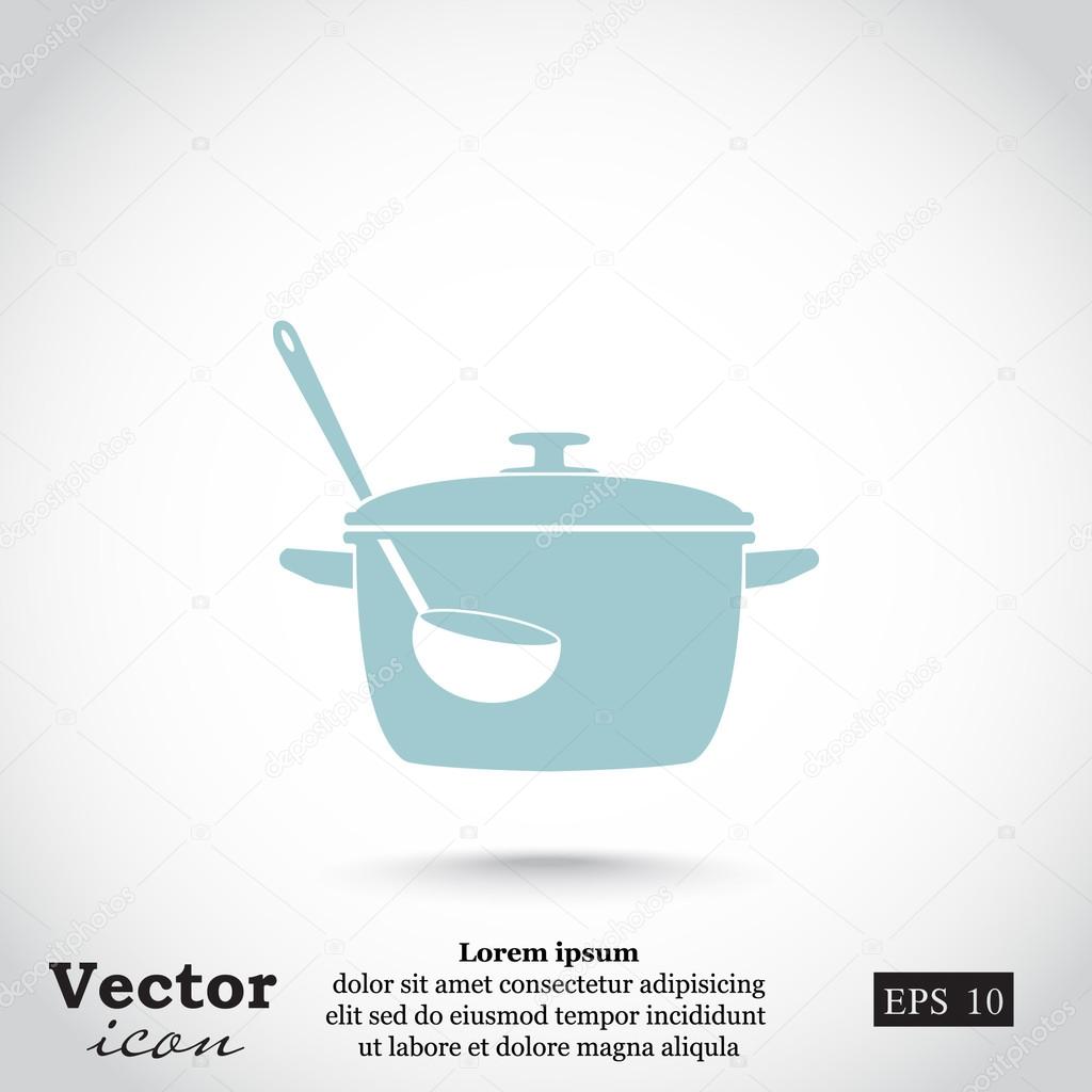 Cooking pan and ladle icon. vector illustration