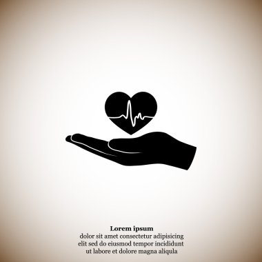 Nabız simgesi olan kalp tutan el