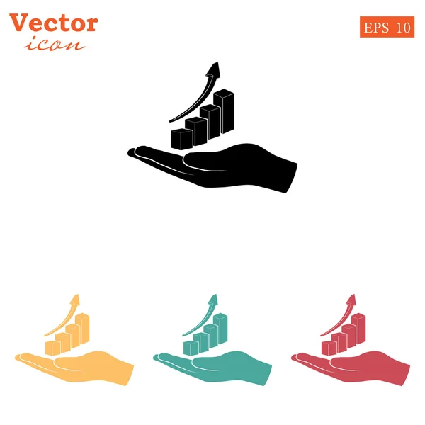 Mano celebración de iconos de diagrama de negocio — Vector de stock