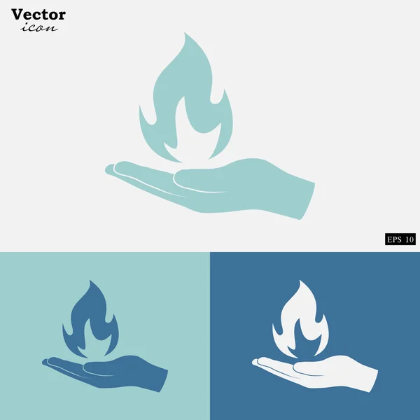 Hand met vuur pictogram — Stockvector