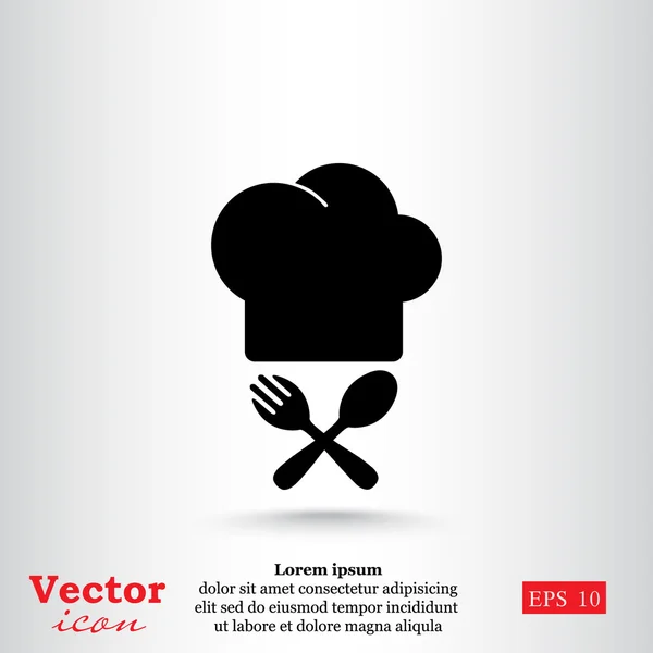 Sombrero de chef con cuchara y tenedor icono — Vector de stock