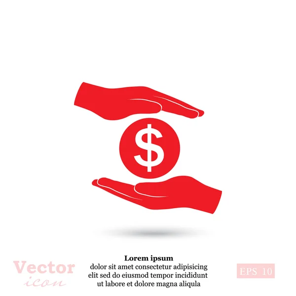 Mains tenant icône signe dollar — Image vectorielle