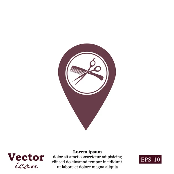 Peluquería icono ubicación del salón — Vector de stock