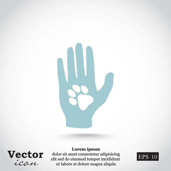 Mano humana con animal pata icono — Vector de stock