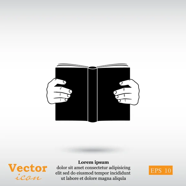Hands holding book, reading icon — Stock Vector