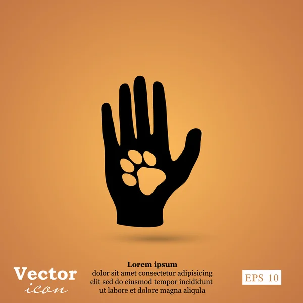 Emberi kéz ikon állat mancsát — Stock Vector