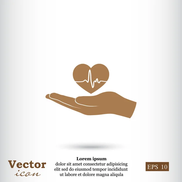 Corazón de la mano con icono de pulso — Vector de stock
