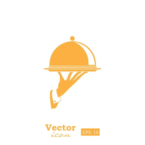 Waiter hand holding tray icon — Stock Vector