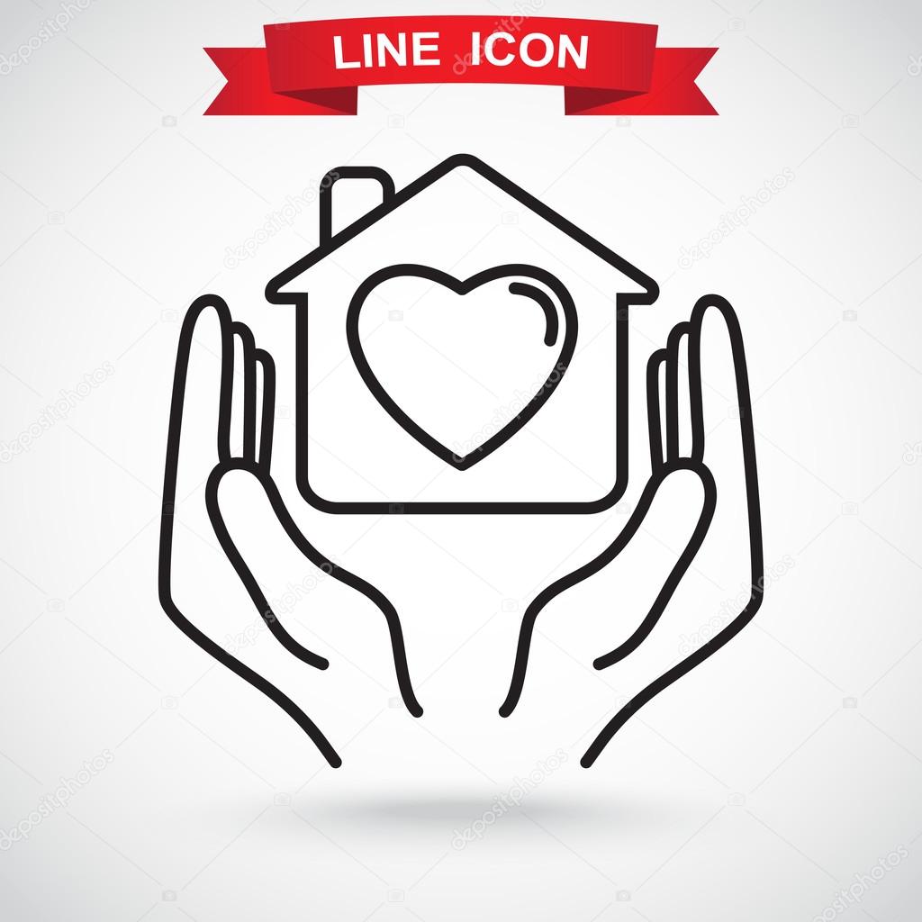 Hands holding house with heart icon. vector illustration