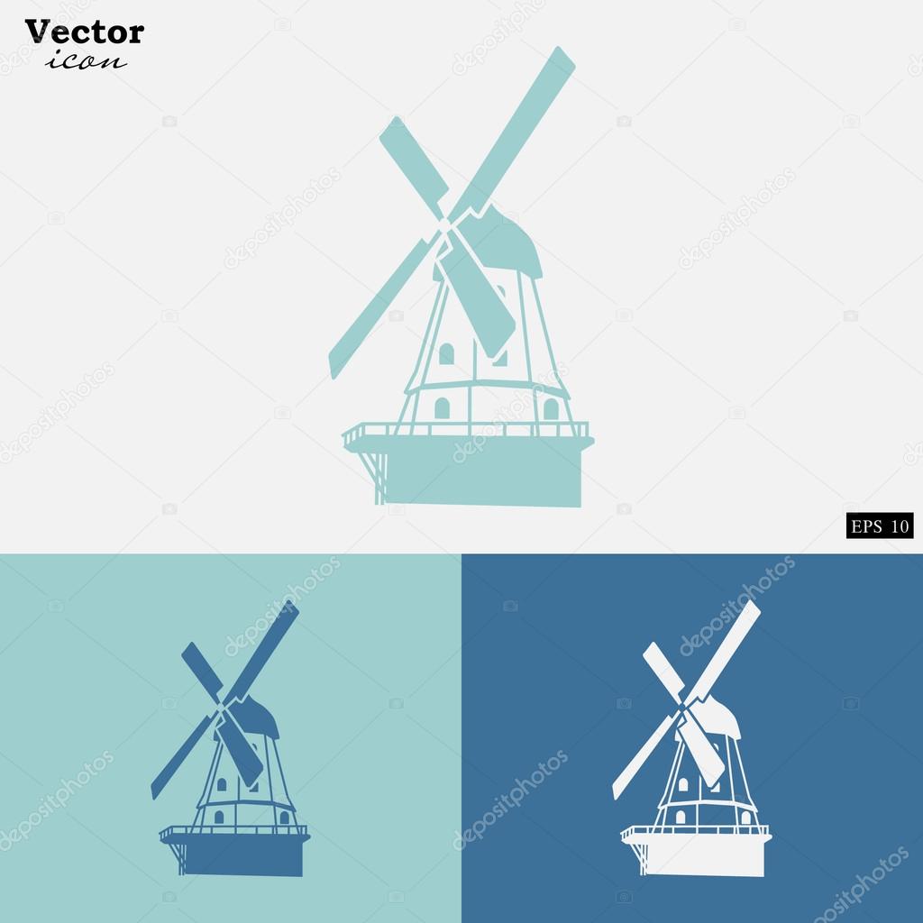 Traditional farm windmill icons set. vector illustration
