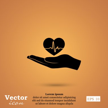 Nabız simgesi olan kalp tutan el