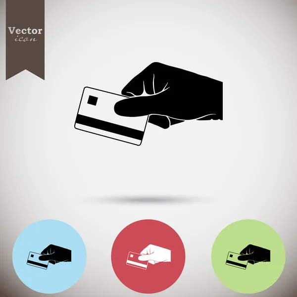 Mão segurando conjunto de ícones de cartão de crédito — Vetor de Stock