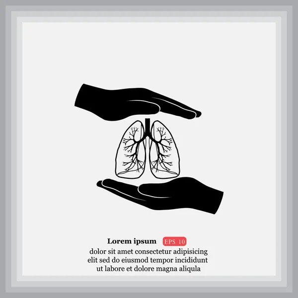 Manos sosteniendo los pulmones humanos icono — Vector de stock