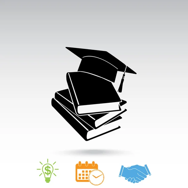 Sombrero de graduación y libros icono — Vector de stock