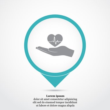 Nabız simgesi olan kalp tutan el