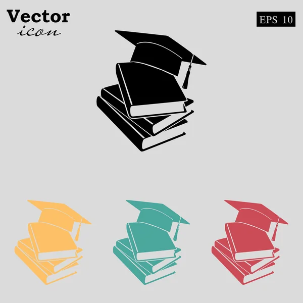 Abschluss-Hut und Bücher-Ikone — Stockvektor