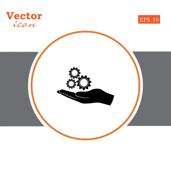 Ruka držící ikonu ozubených kol — Stockový vektor