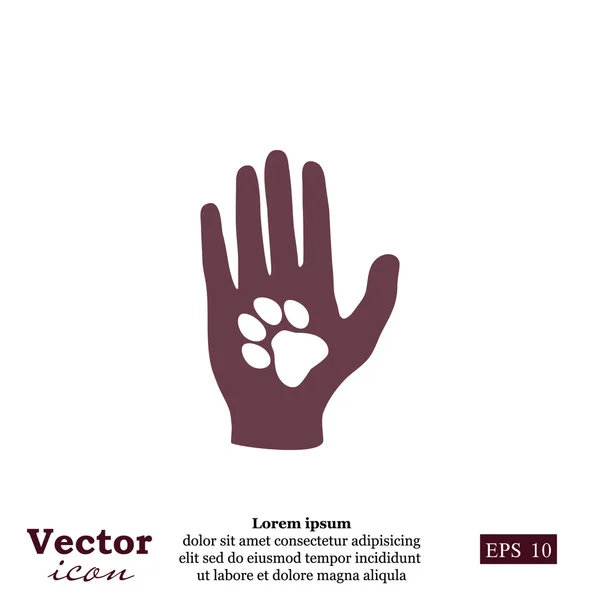 Menselijke hand met dierlijke paw pictogram — Stockvector