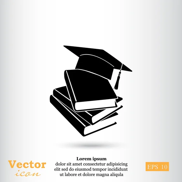 Ícone de chapéu e livros de graduação — Vetor de Stock