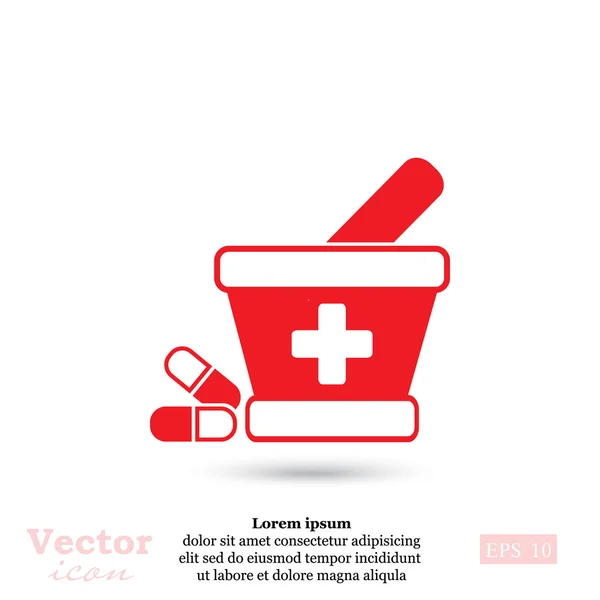 Medical pills, mortar and pestle icon — Stock Vector