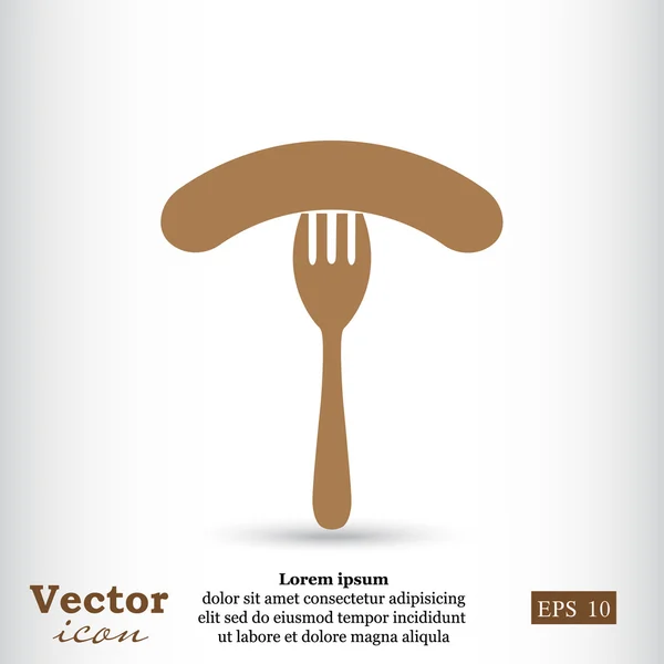 Salchicha asada en el icono de la horquilla — Vector de stock