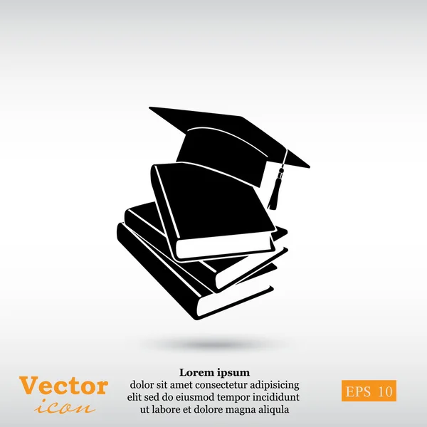 Graduation hat and books icon — Stock Vector