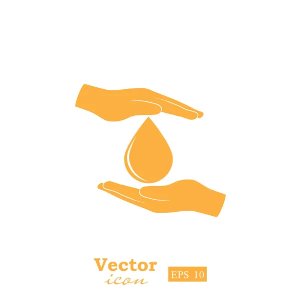 Water drop in hands icon — Stock Vector