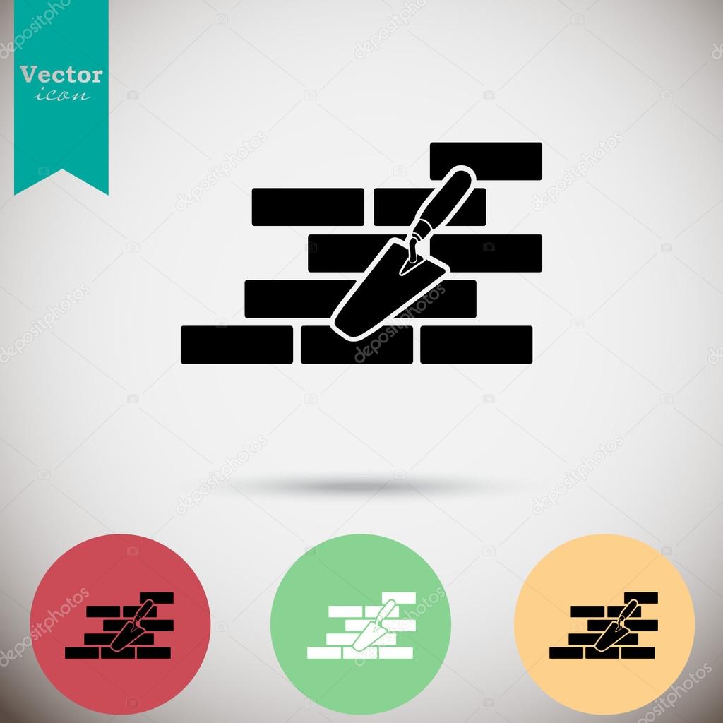 Brick wall and trowel icon. vector illustration