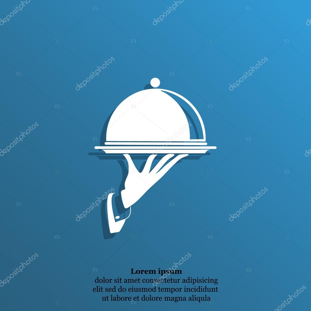 Waiter hand holding tray icon. vector illustration