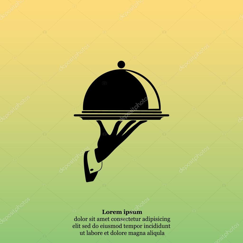 Waiter hand holding tray icon. vector illustration