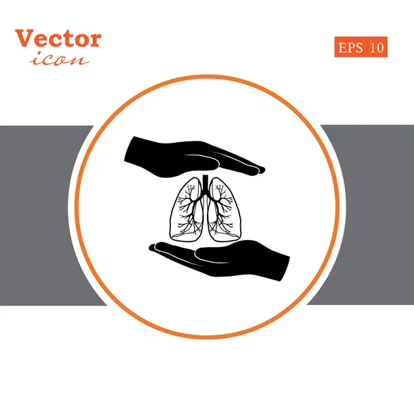 Manos sosteniendo los pulmones humanos icono — Vector de stock
