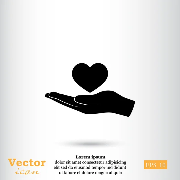 Corazón en la mano icono — Vector de stock