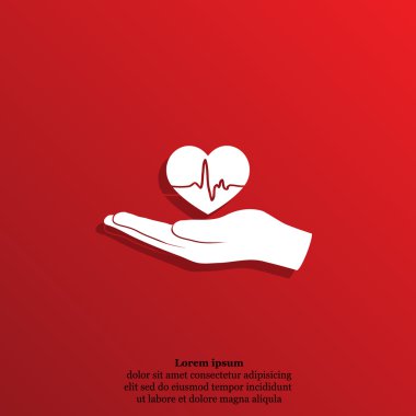 Nabız simgesi olan kalp tutan el