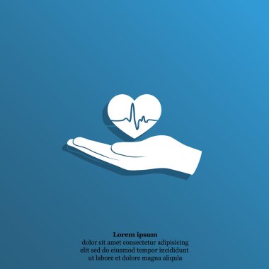 Nabız simgesi olan kalp tutan el