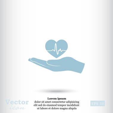 Nabız simgesi olan kalp tutan el