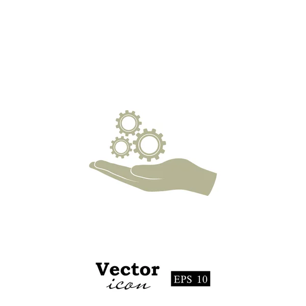Kezében fogaskerekek ikonra — Stock Vector