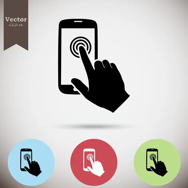 Main sur écran tactile icône smartphone — Image vectorielle