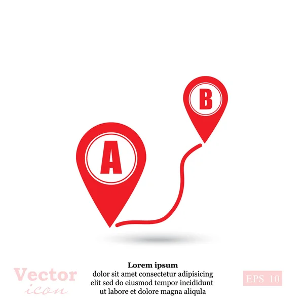 Ruta en el icono de mapa — Vector de stock