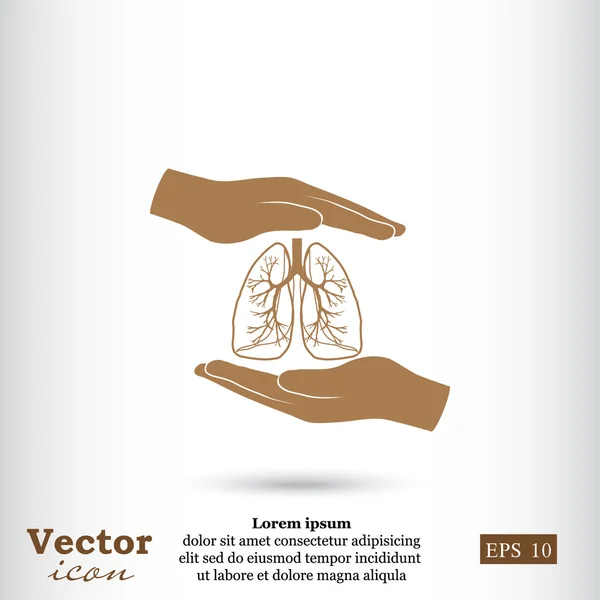 Руки, що тримають значок легень людини — стоковий вектор